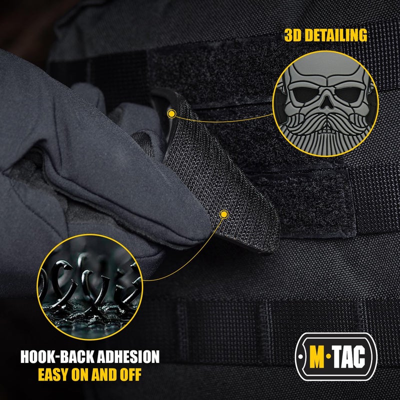 M-Tac Tactical Beard Skull Patch - Military Morale Patch for Gear, Jackets, Backpacks, and Hats - Hook Fasteners for Clothes and Tactical Equipment (Black/Grey) - Image 3